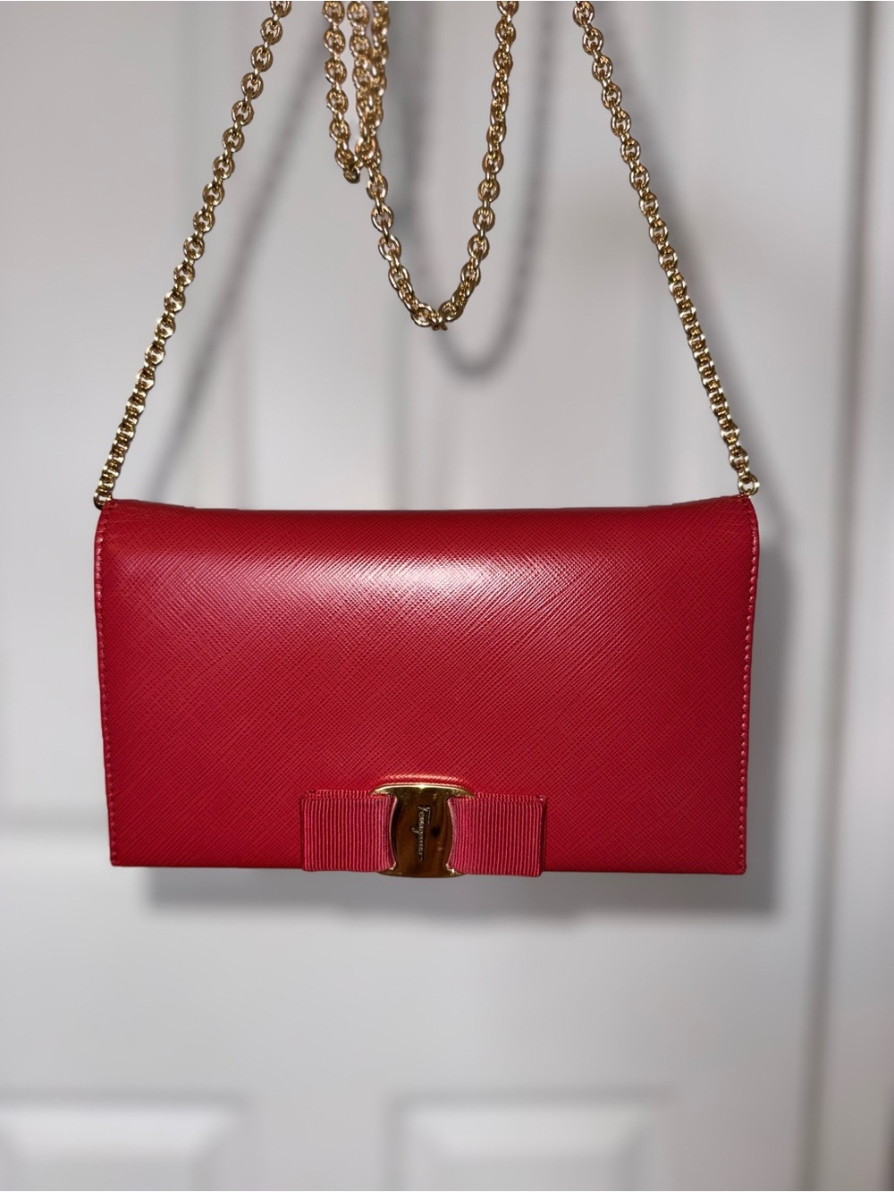 Salvatore Ferragamo Miss Vara Bow Wallet On Chain (WOC) Red (Like New + COA)